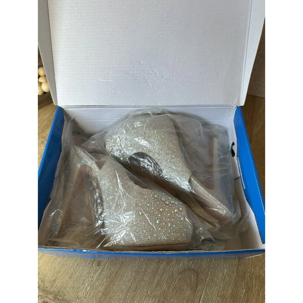 De Blossom Nelson-34 Silver Sparkle Platform Heels Size 7 Peep Toe Slingback - Picture 4 of 9